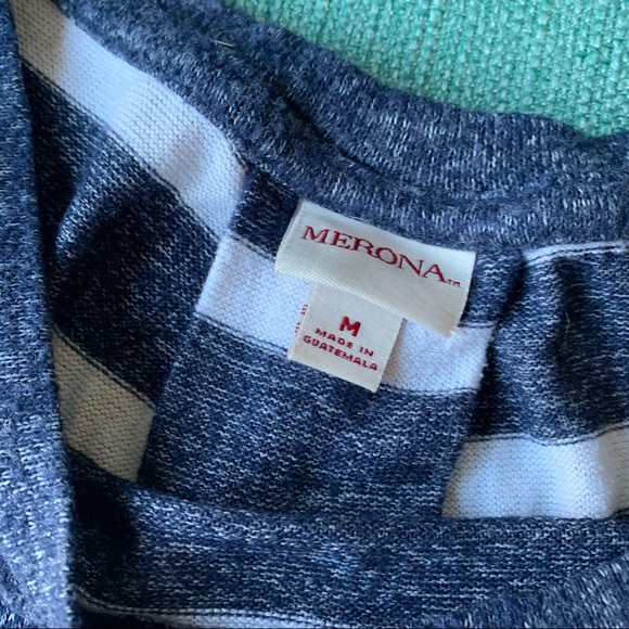 Merona | navy & white striped long sleeve | M - Picture 4 of 4